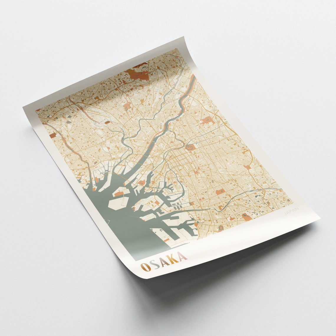 Osaka Japan Minimalist Street Map Poster in Boho Neutral Tones - Image 2