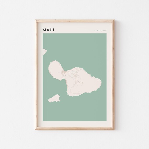 Maui Hawaii Minimalist Island Map Poster Boho Wall Decor Travel Gift