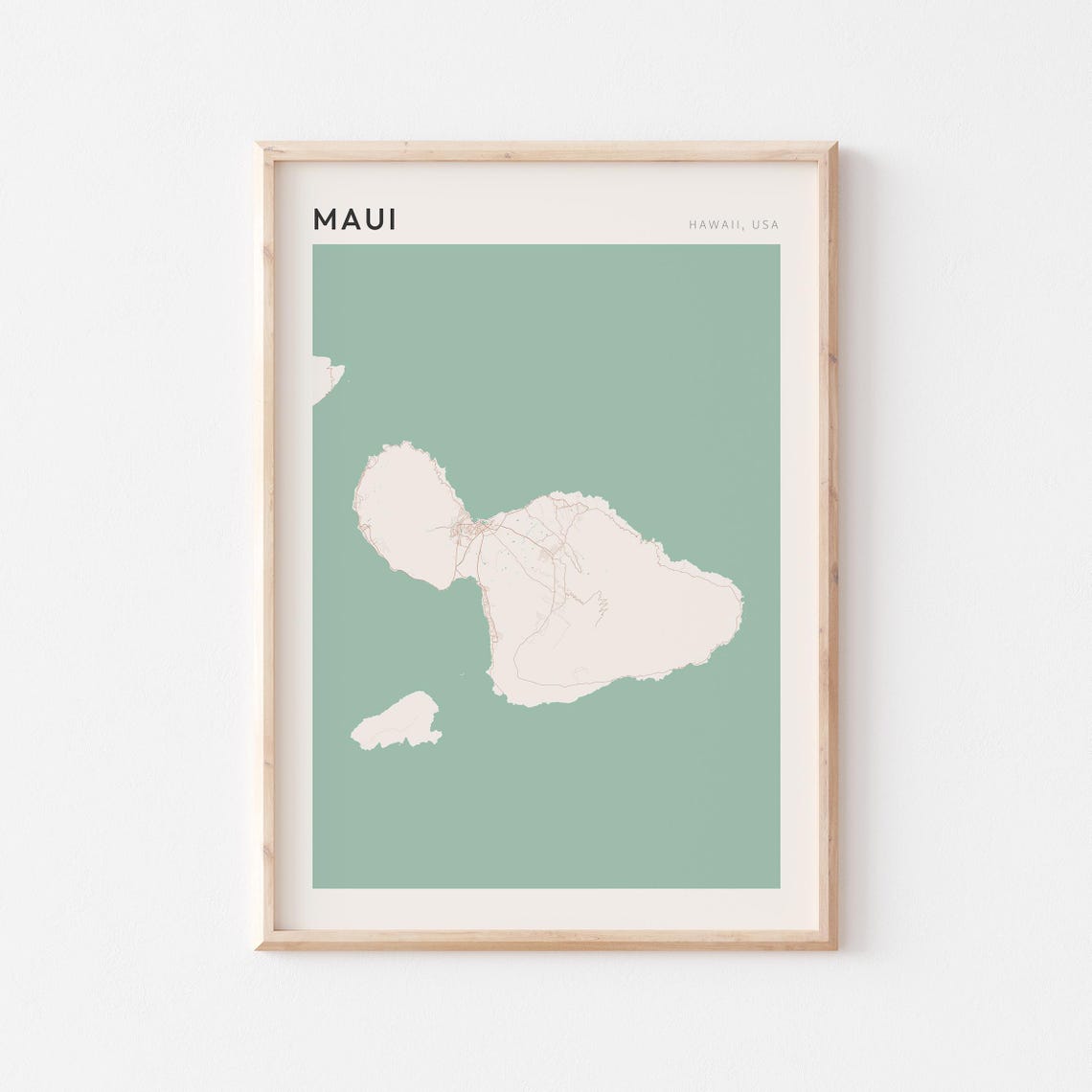 Maui Hawaii Minimalist Island Map Poster Boho Wall Decor Travel Gift