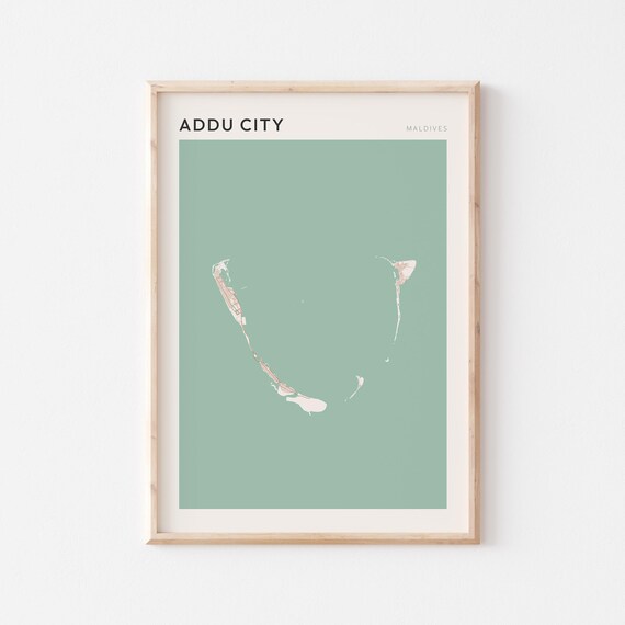 Addu City Map Poster Print Wall Art Maldives Travel Gift Scandi