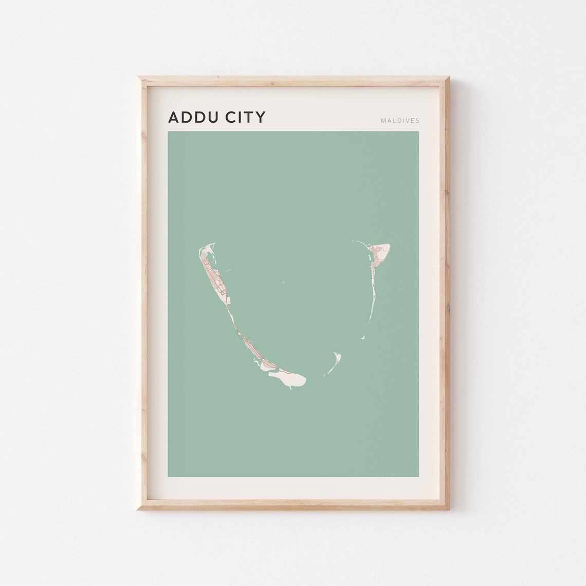 Addu City Map Poster Print Wall Art Maldives Travel Gift Scandi