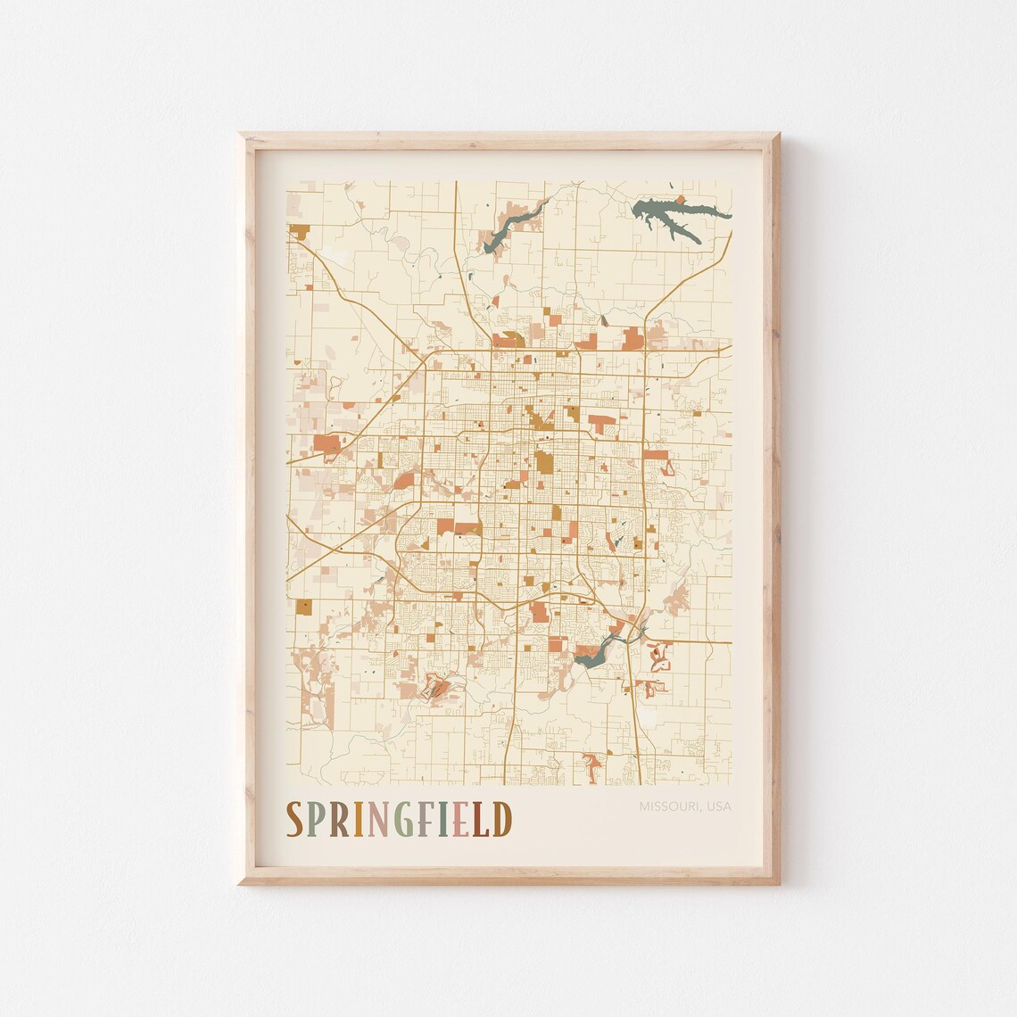 Springfield Missouri Street Map Poster with Colorful Multicolor Typography