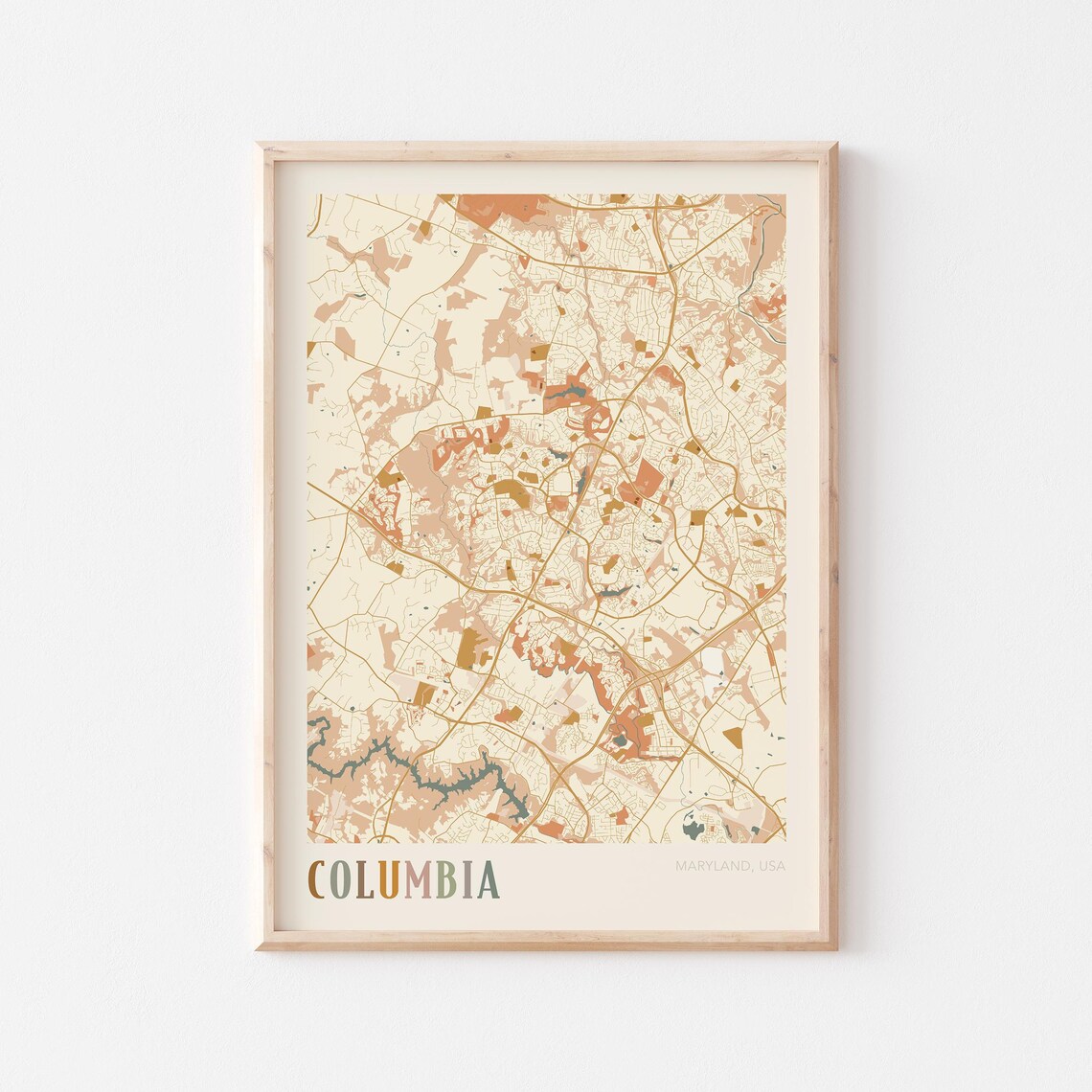 Columbia Maryland Modern Terracotta City Street Map Art Poster