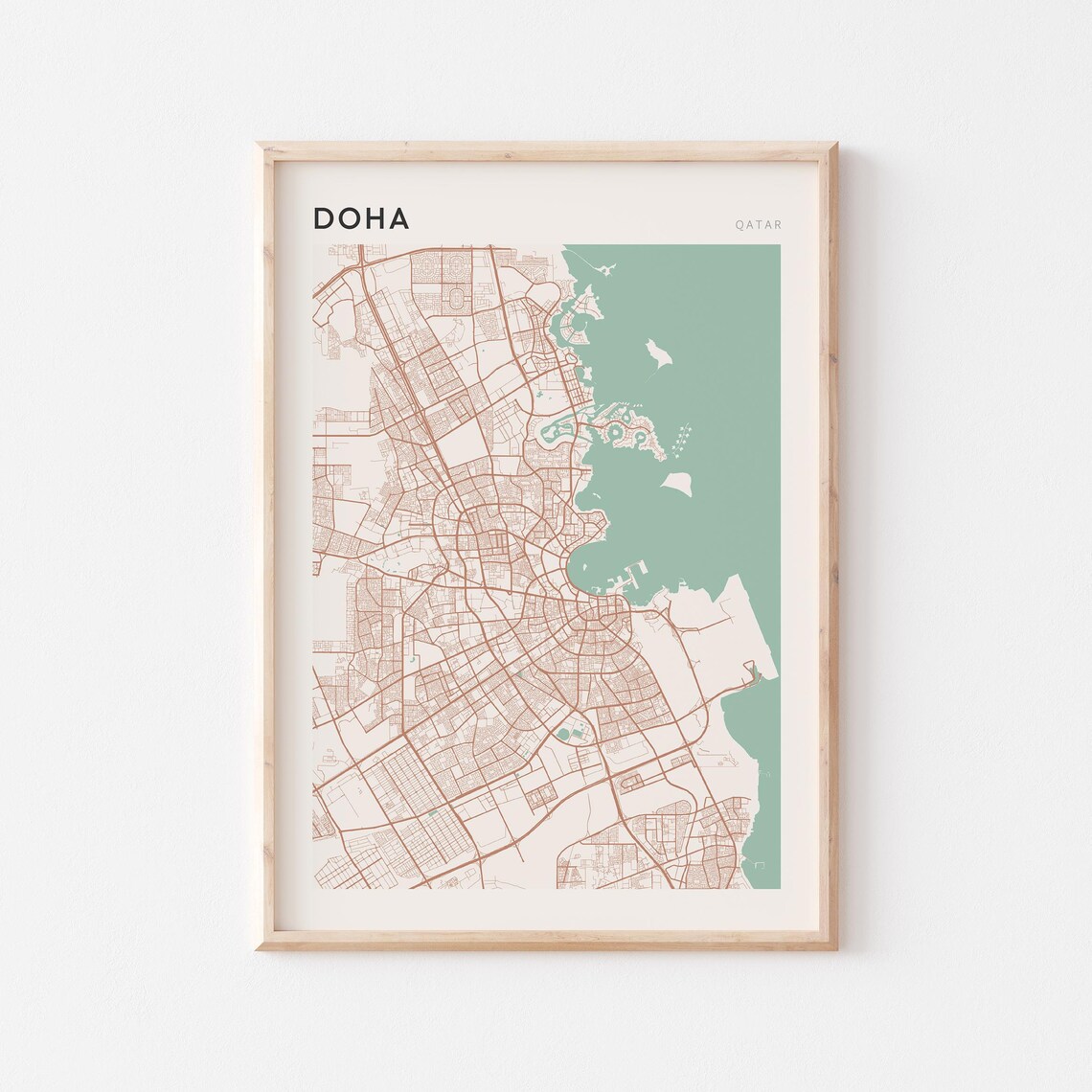Doha Map Poster Print Wall Art Kuwait Travel Gift Minimalist
