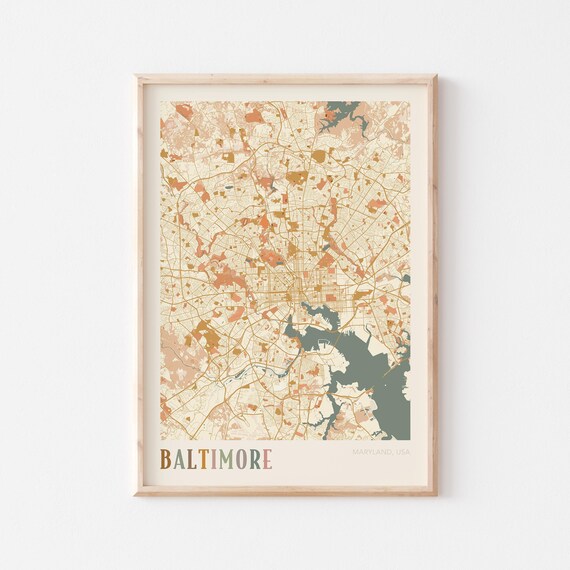 Baltimore Maryland Modern Terracotta City Street Map Art Poster