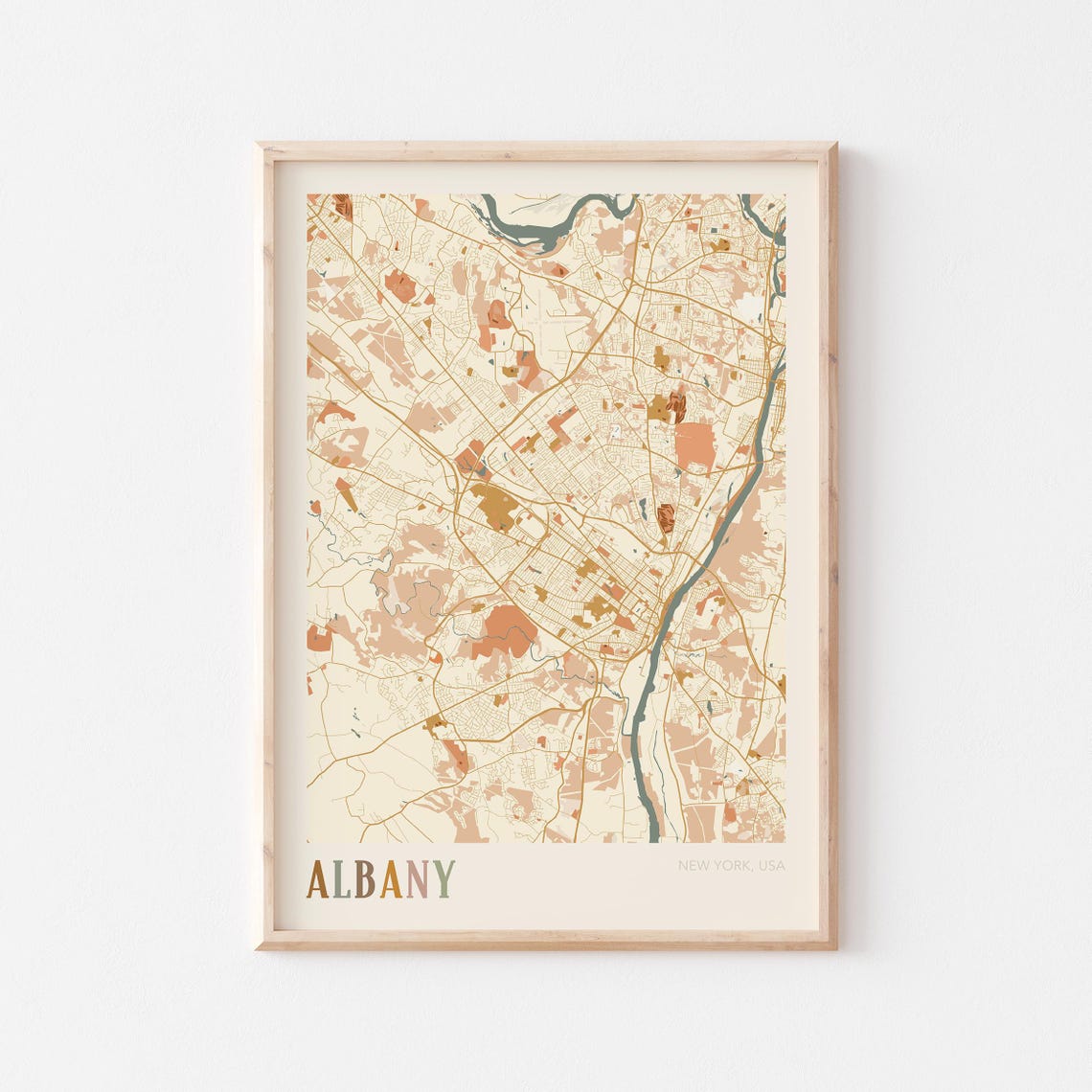Albany New York Boho City Street Map Hometown Wall Decor Poster