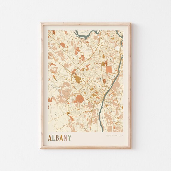 Albany New York Boho City Street Map Hometown Wall Decor Poster