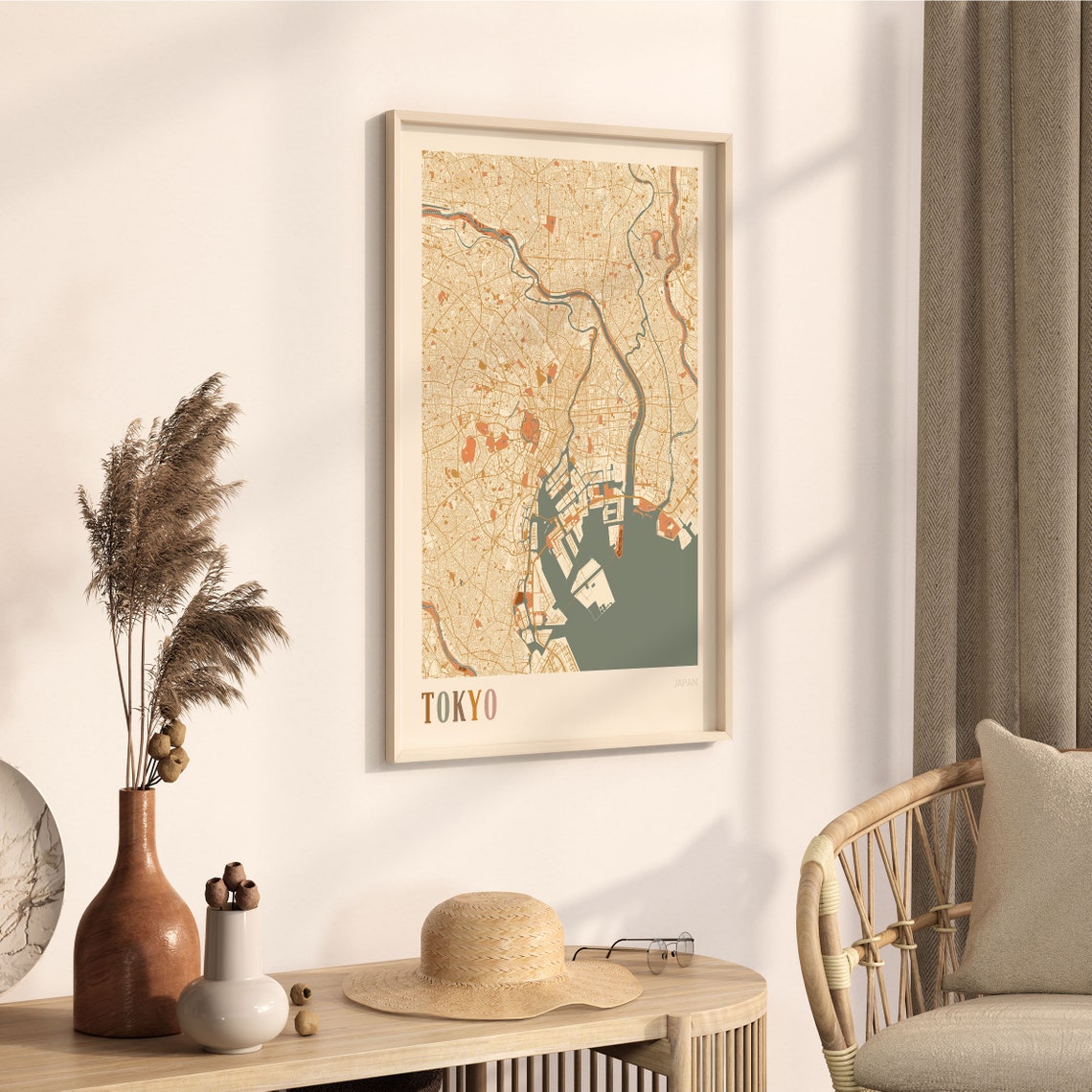 Tokyo Japan Minimalist Street Map Poster in Boho Neutral Tones - Image 3