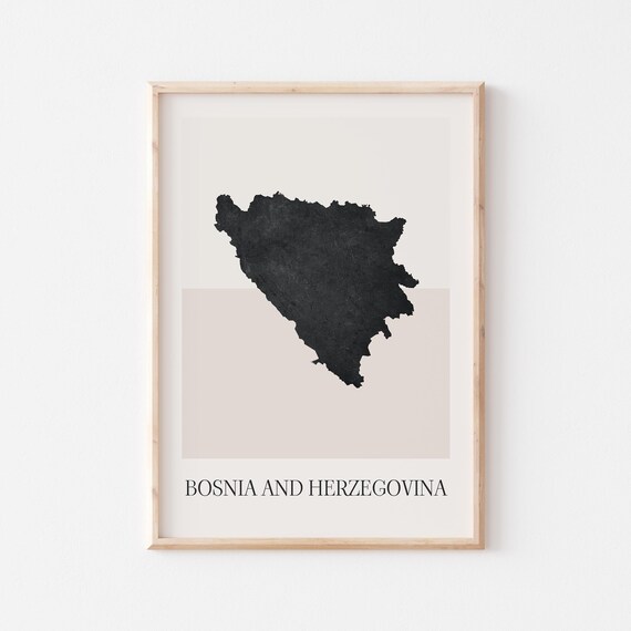Bosnia and Herzegovina Boho Minimalist Black Country Silhouette Map Art Poster