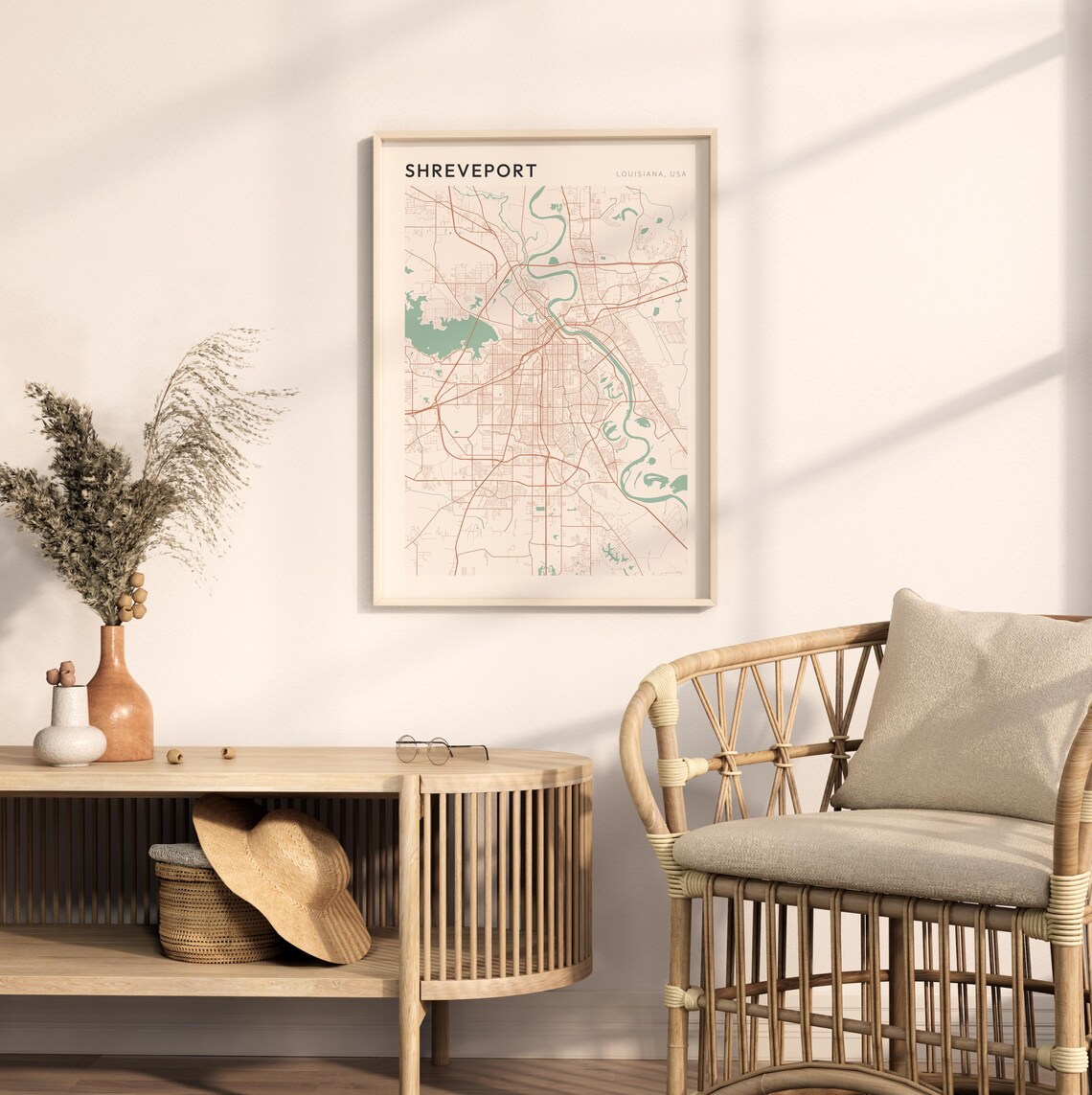 Shreveport Louisiana Modern Minimalist City Street Map Art Poster - Image 2