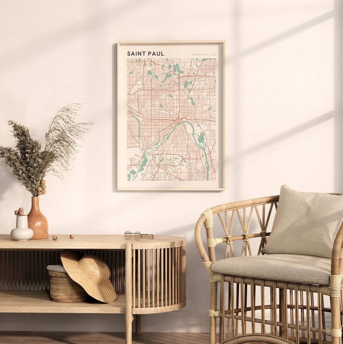Saint Paul Minnesota Minimalist Copper Line Art Street Map Poster - Image 2