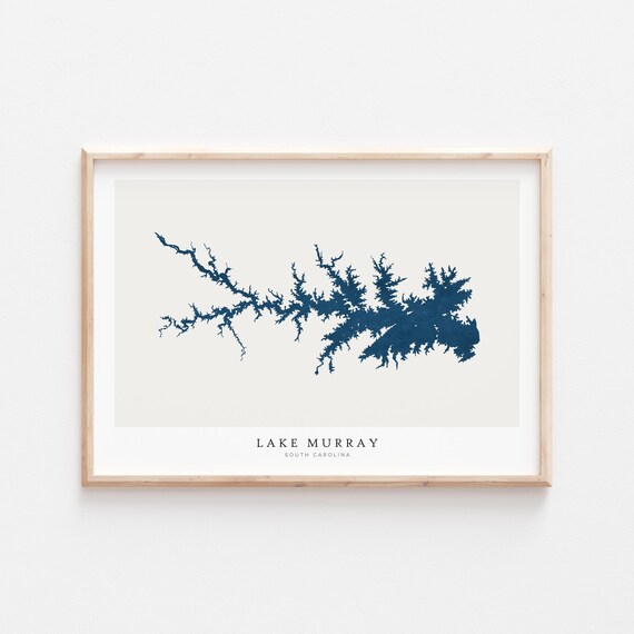 Lake Murray South Carolina Navy Blue Map Silhouette Art Poster