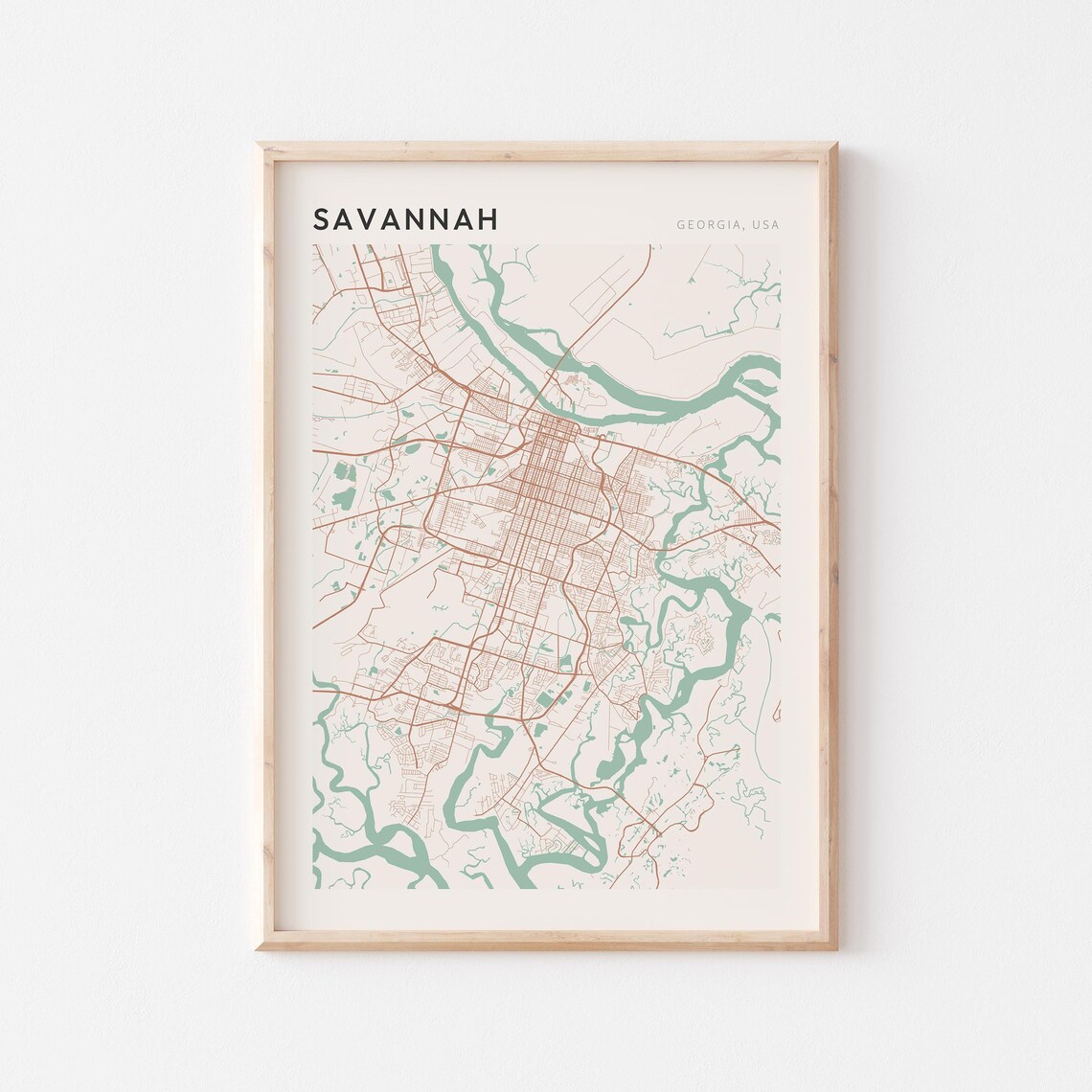 Savannah Georgia Minimalist City Street Map Poster Boho Wall Decor