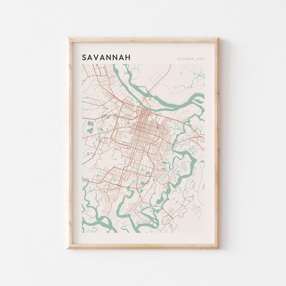 Savannah Georgia Minimalist City Street Map Poster Boho Wall Decor