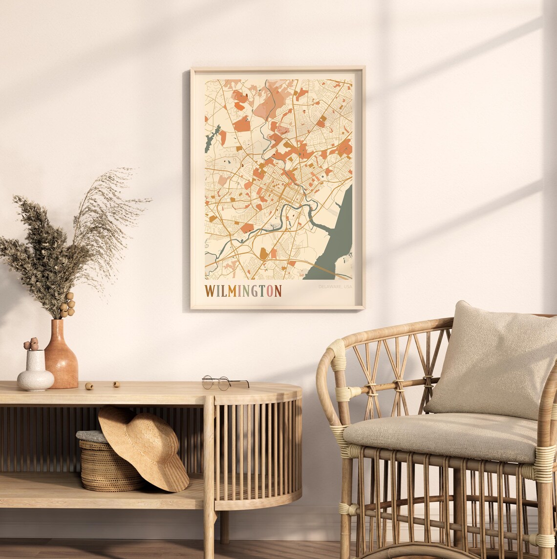 Wilmington Delaware Colorful Modern Boho City Street Map Decor Poster - Image 2