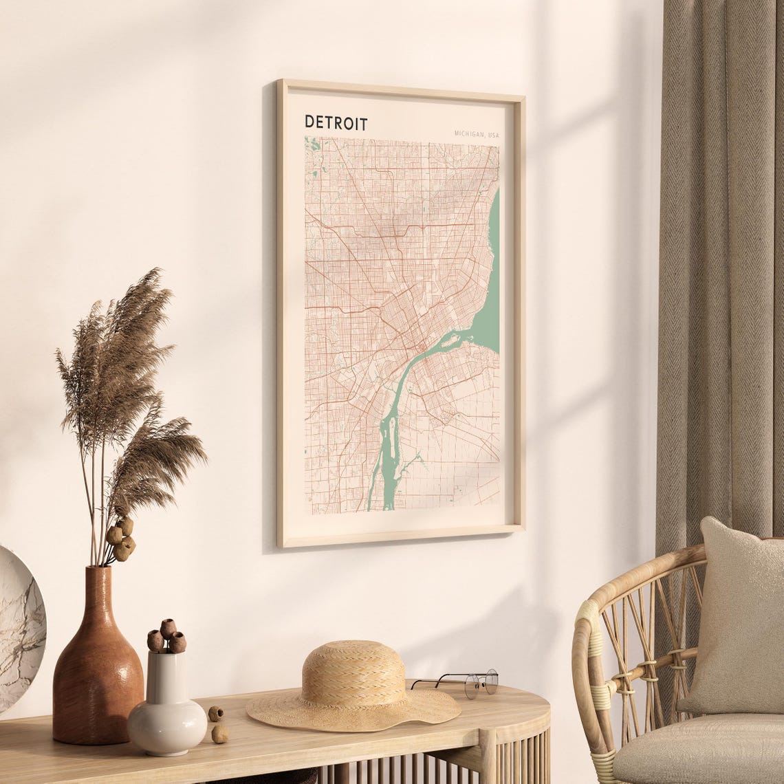 Detroit Michigan Elegant Sage Green Minimalist City Map Poster - Image 3
