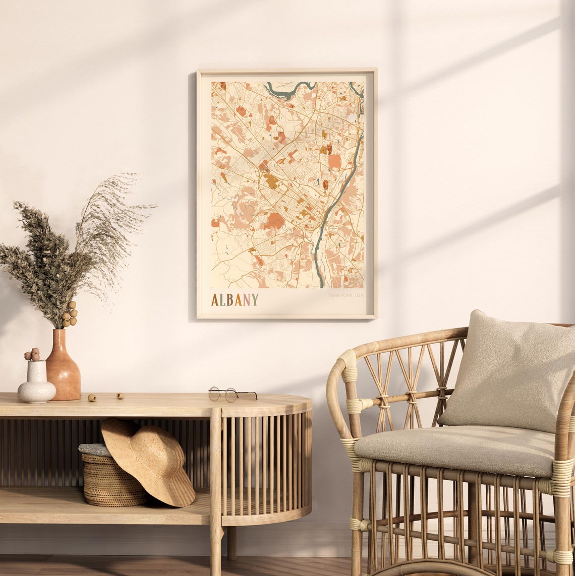 Albany New York Boho City Street Map Hometown Wall Decor Poster - Image 2