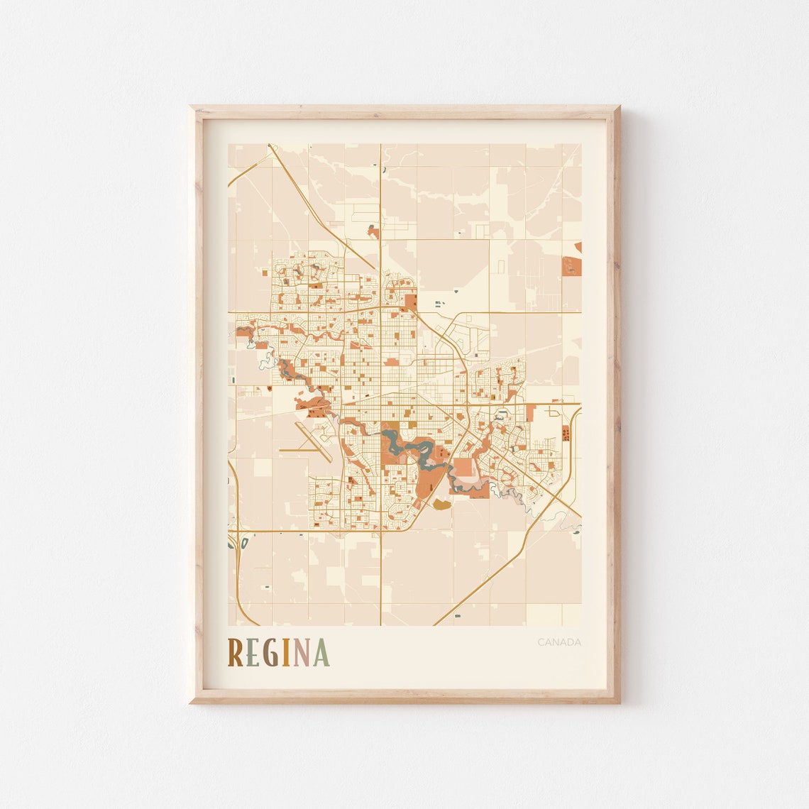 Regina Saskatchewan Canada Boho Style Prairie City Map Poster