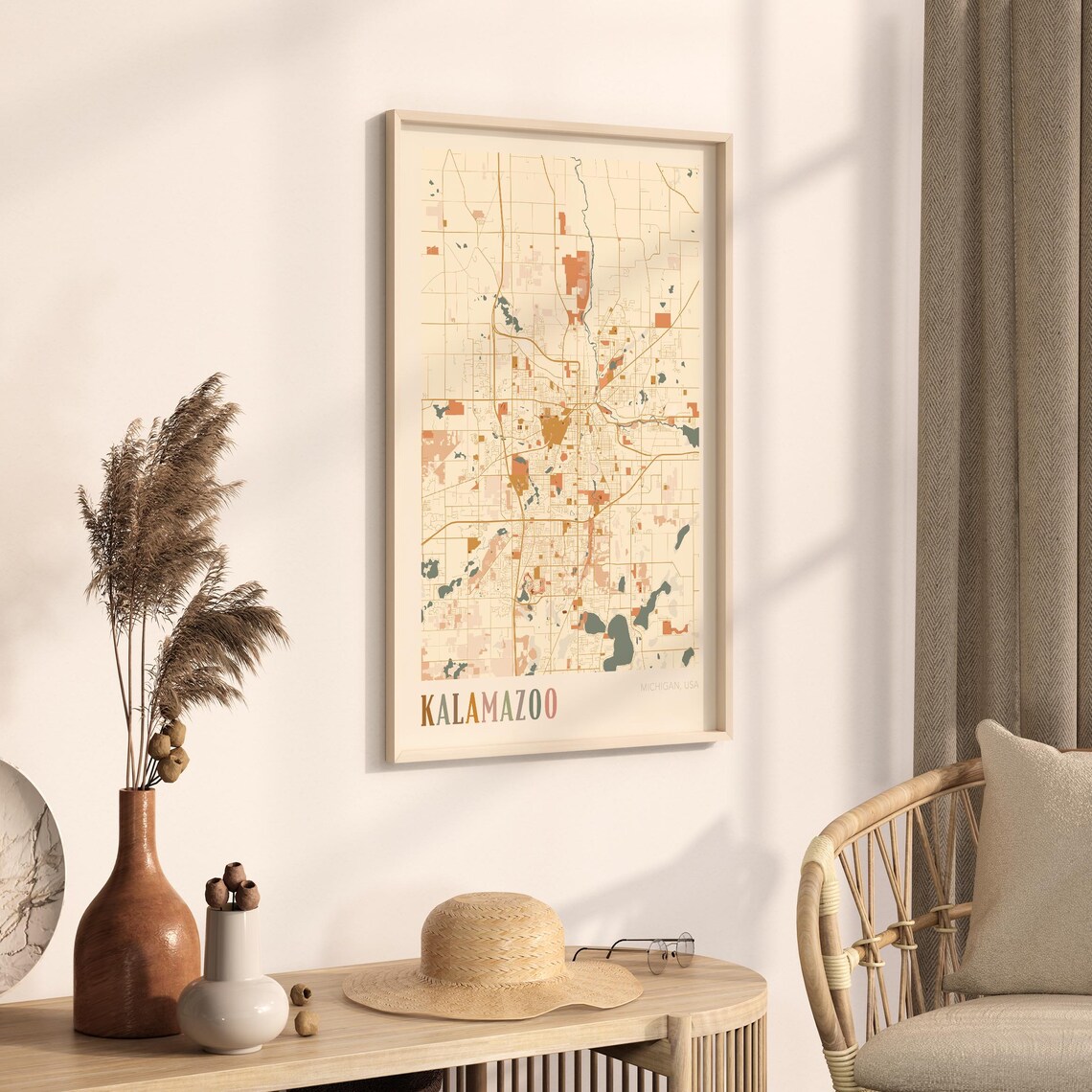 Kalamazoo Michigan Vintage Style Warm Tone City Street Map Poster - Image 3