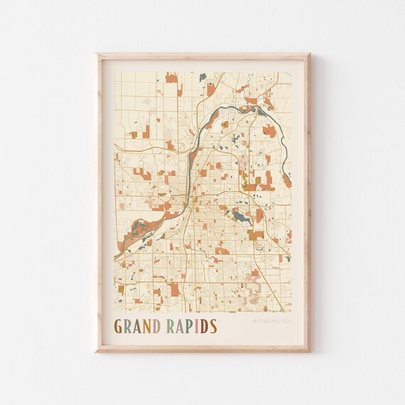 Grand Rapids Michigan USA Earthy Retro Minimalist City Map Poster
