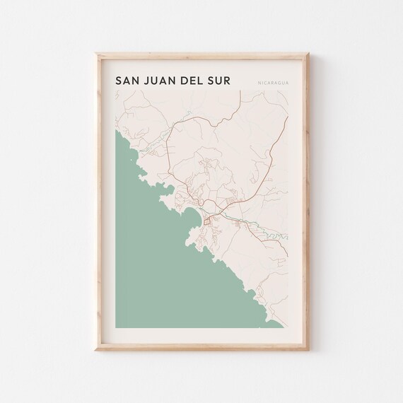 San Juan Del Sur Map Poster Print Wall Art Nicaragua Travel Gift Decor
