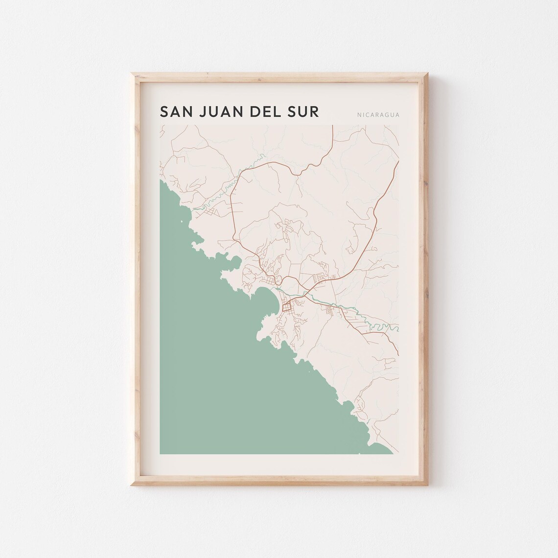 San Juan Del Sur Map Poster Print Wall Art Nicaragua Travel Gift Decor