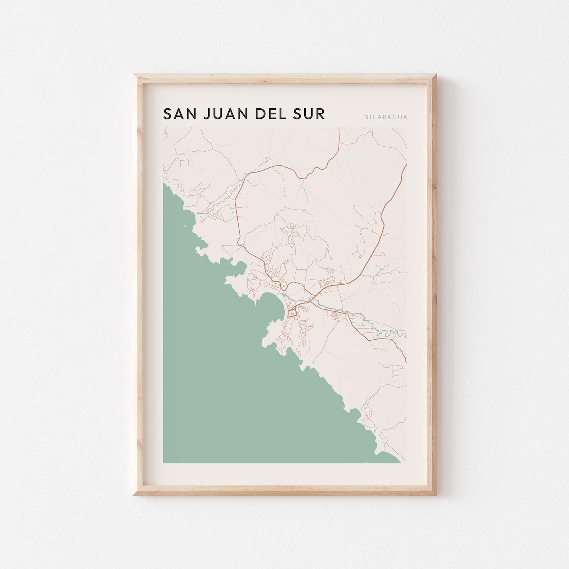 San Juan del Sur Nicaragua Street Map Poster Beige Minimalist Style