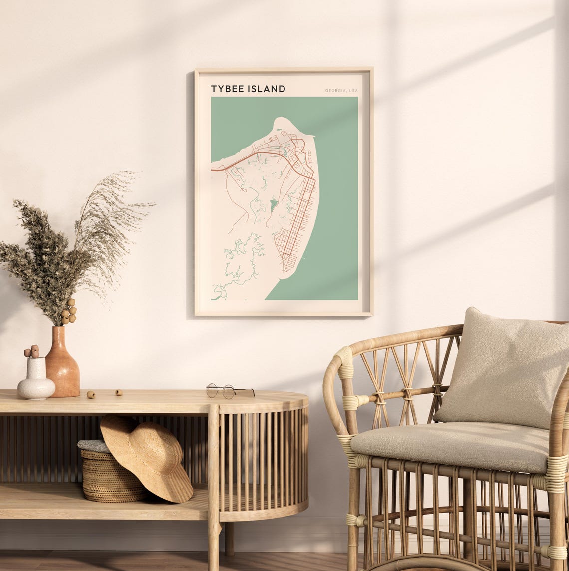 Tybee Island Georgia Minimalist Island Map Poster Boho Wall Decor - Image 2