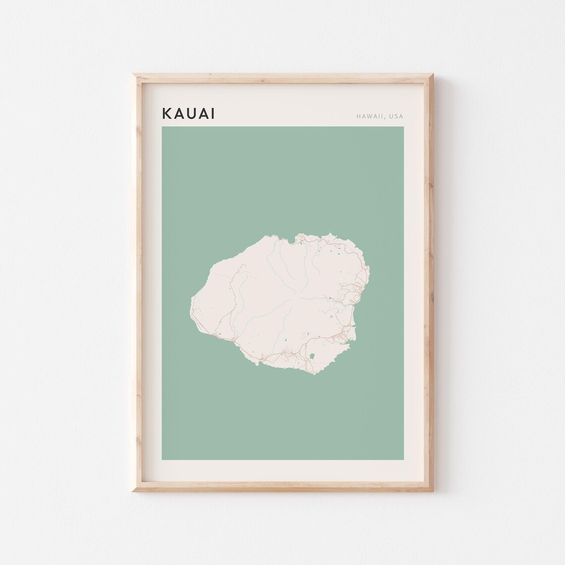 Kauai Hawaii Minimalist Island Map Poster Boho Wall Decor Travel Gift