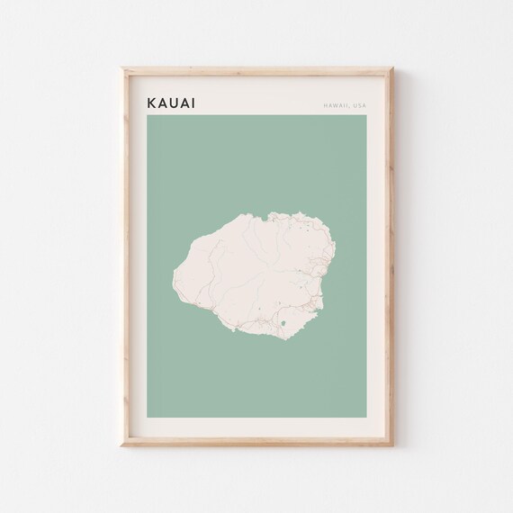 Kauai Hawaii Minimalist Island Map Poster Boho Wall Decor Travel Gift