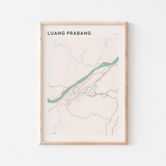 Luang Prabang Map Poster Print Wall Art Laos Travel Gift Scandi