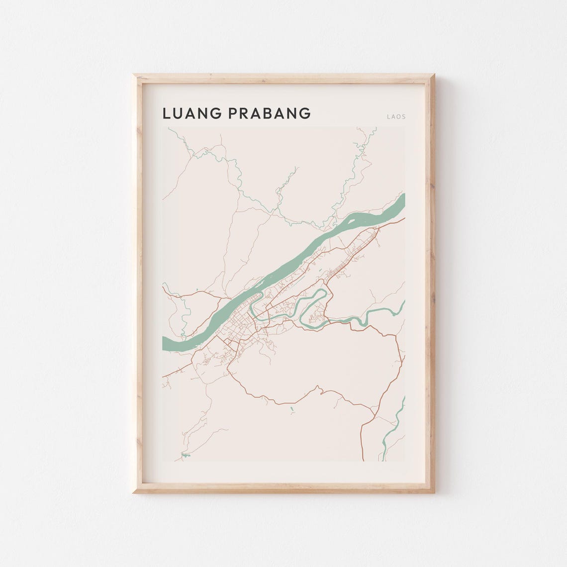 Luang Prabang Laos City Minimalist Beige Scandi Street Map Poster