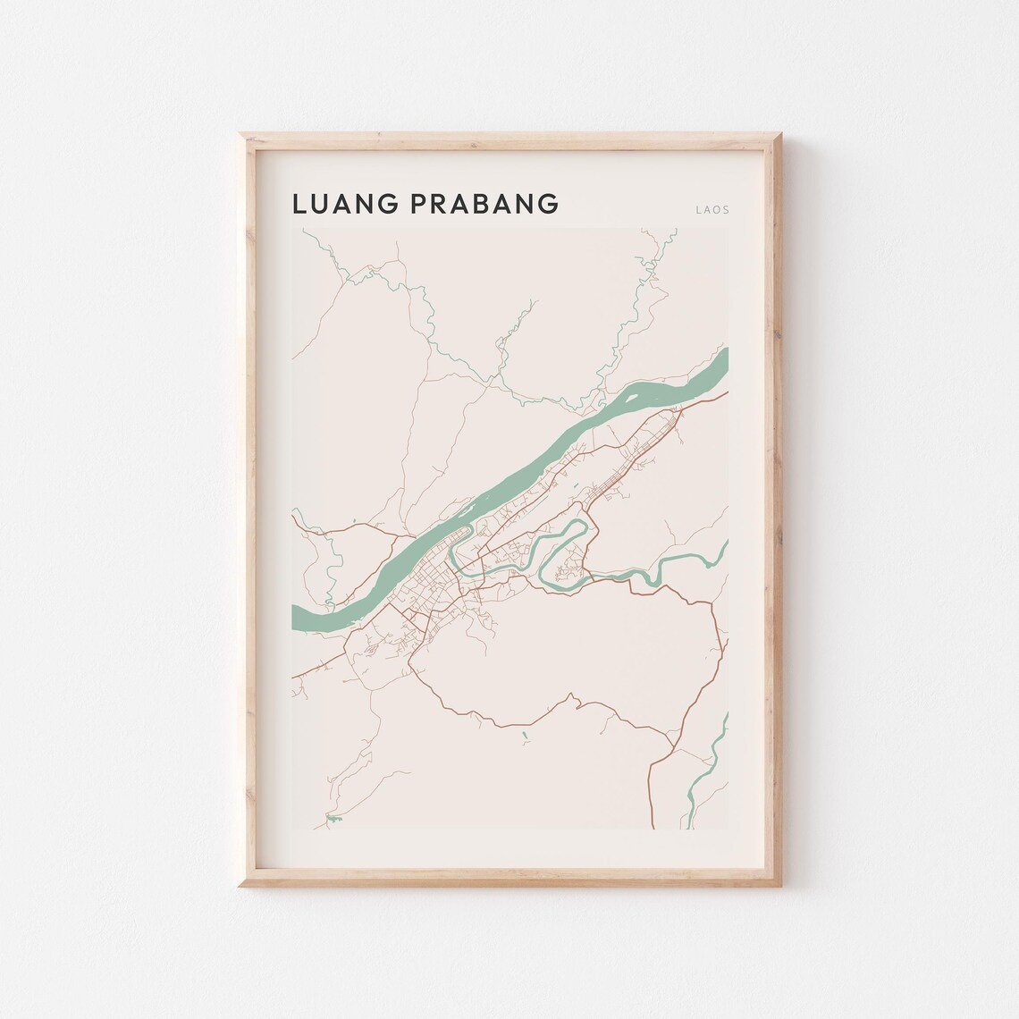 Luang Prabang Map Poster Print Wall Art Laos Travel Gift Scandi