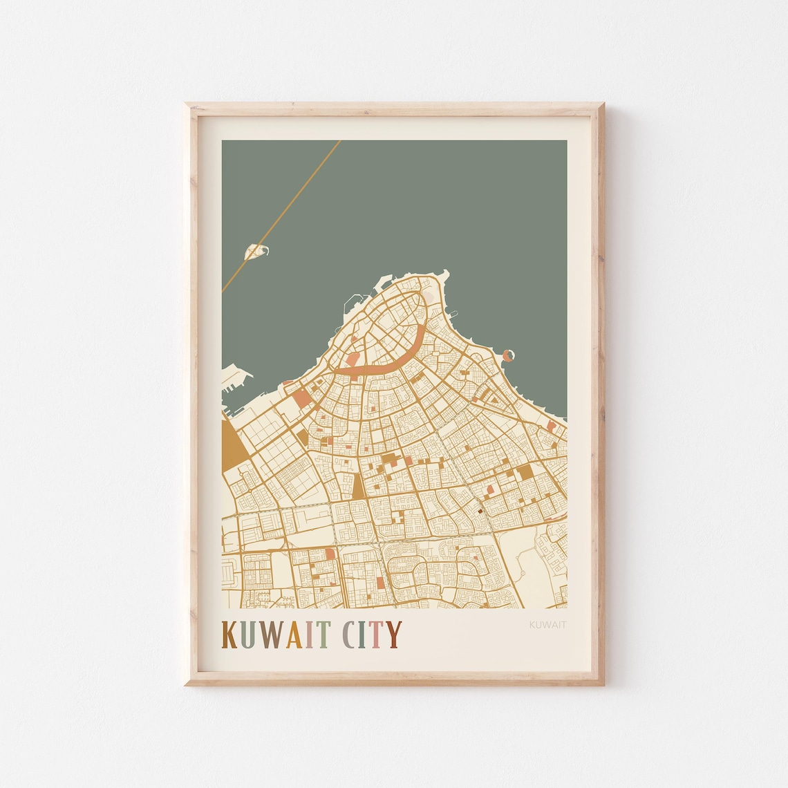 Kuwait City Map Poster Boho Minimalist Middle East Travel Decor Gift