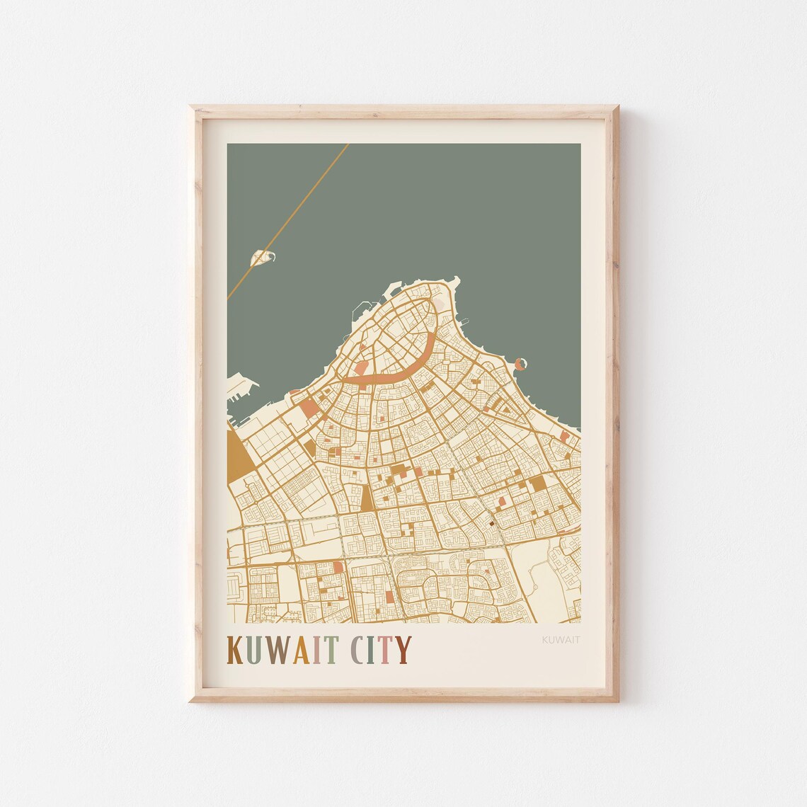 Kuwait City Map Poster Print Wall Art Travel Gift Boho