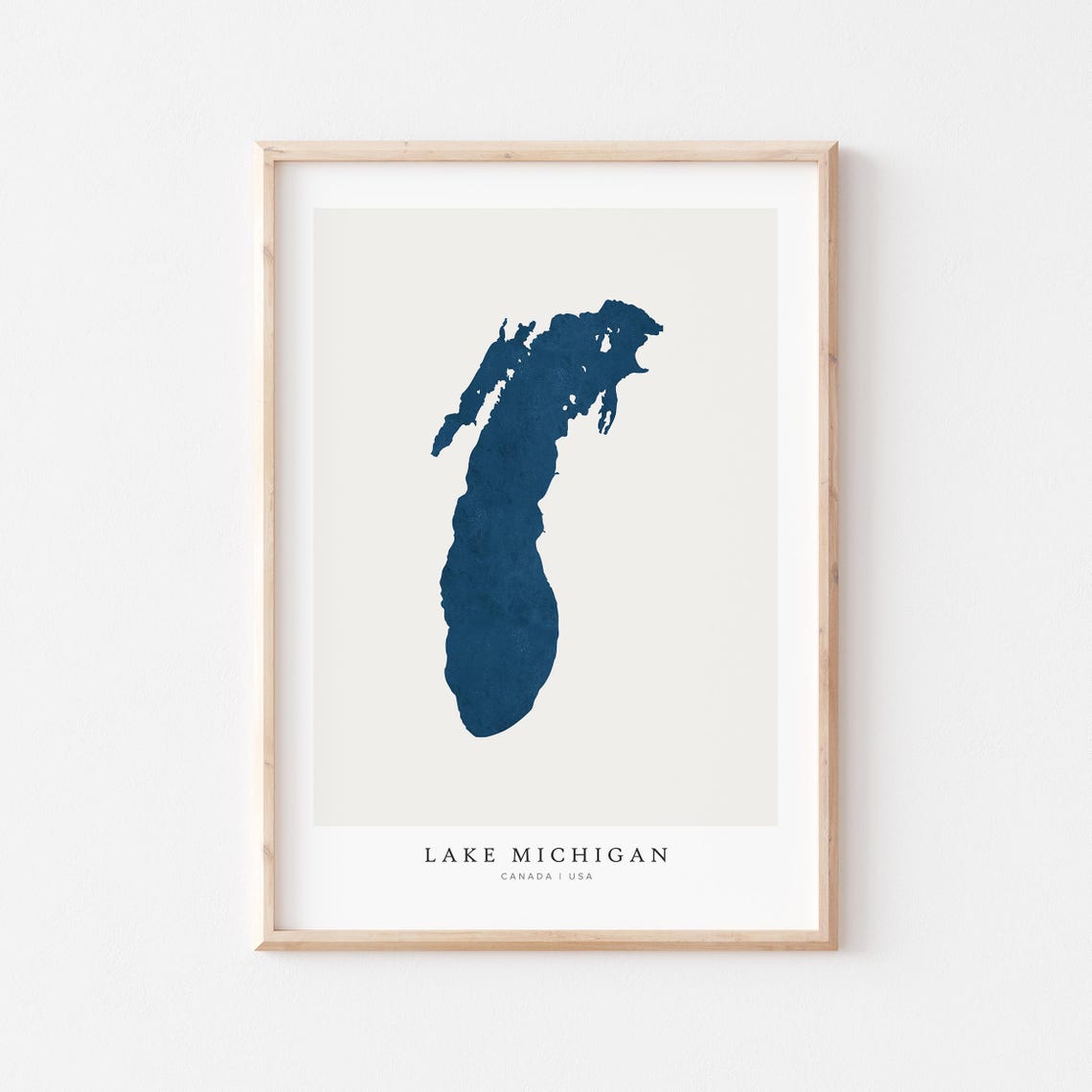 Lake Michigan Map Silhouette Deep Navy Blue Minimalist Art Print