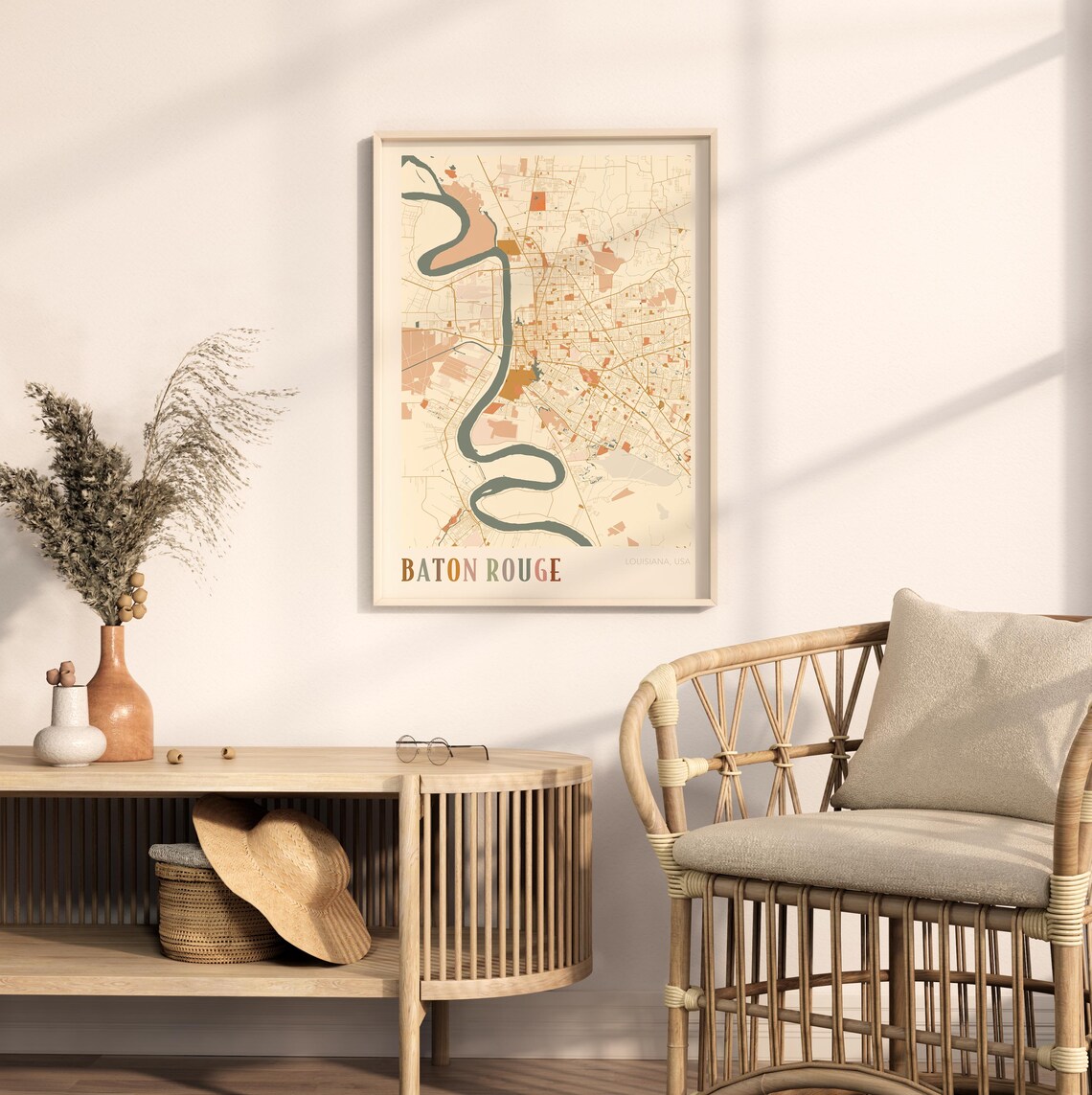 Baton Rouge Louisiana Modern Terracotta City Street Map Art Poster - Image 2