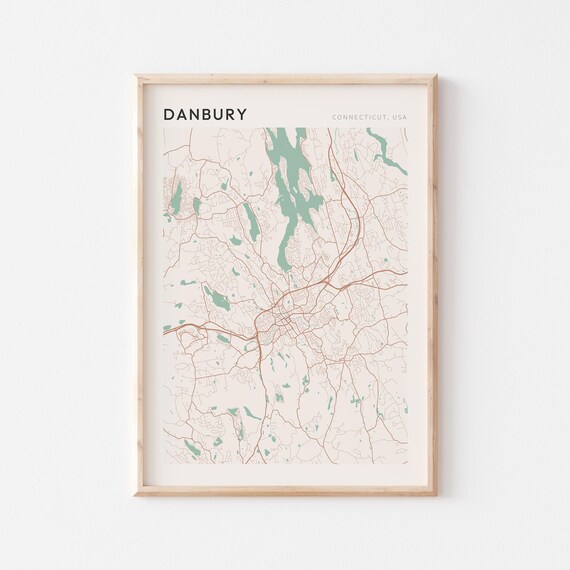 Danbury Connecticut Minimalist City Street Map Poster Boho Wall Decor