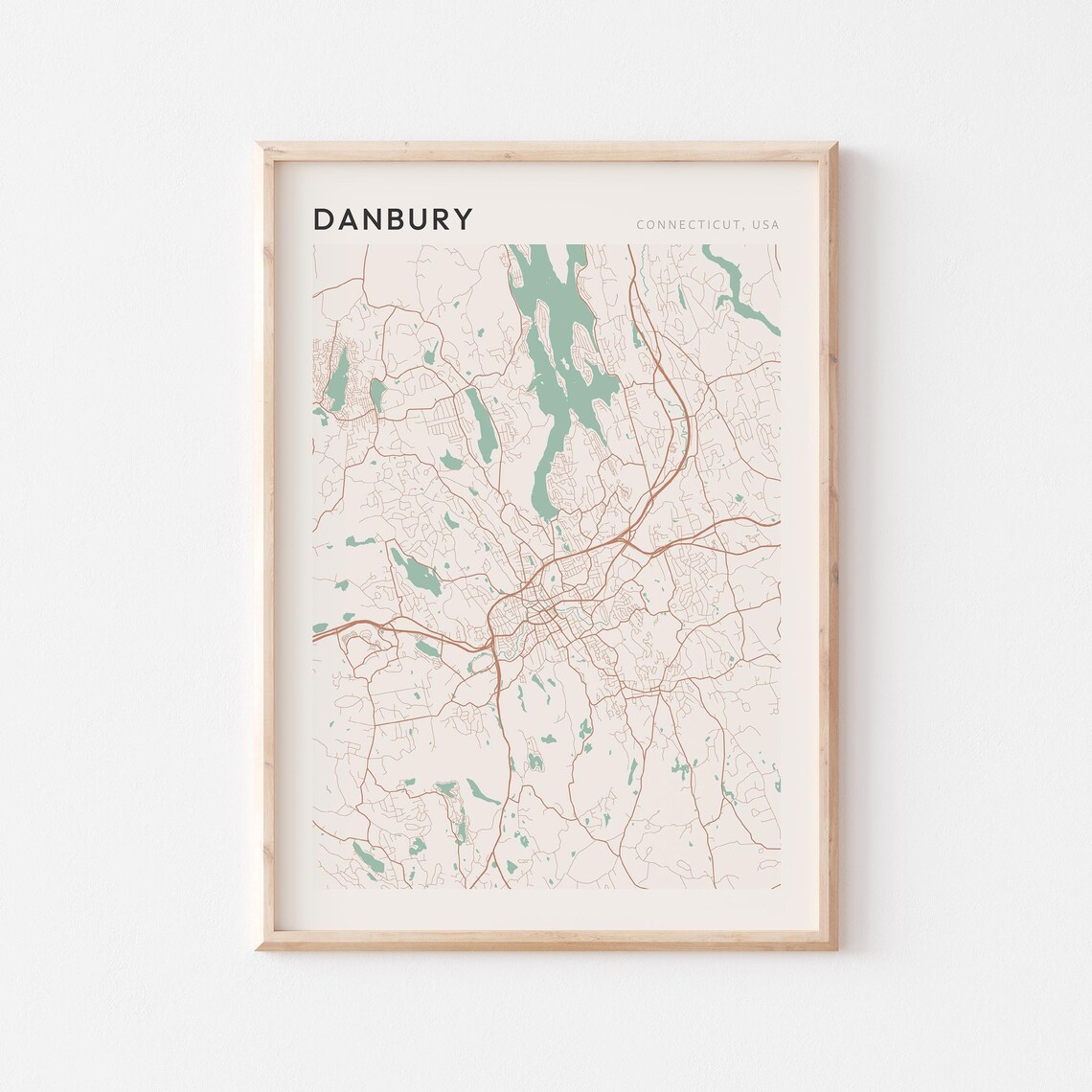 Danbury Connecticut Minimalist City Street Map Poster Boho Wall Decor
