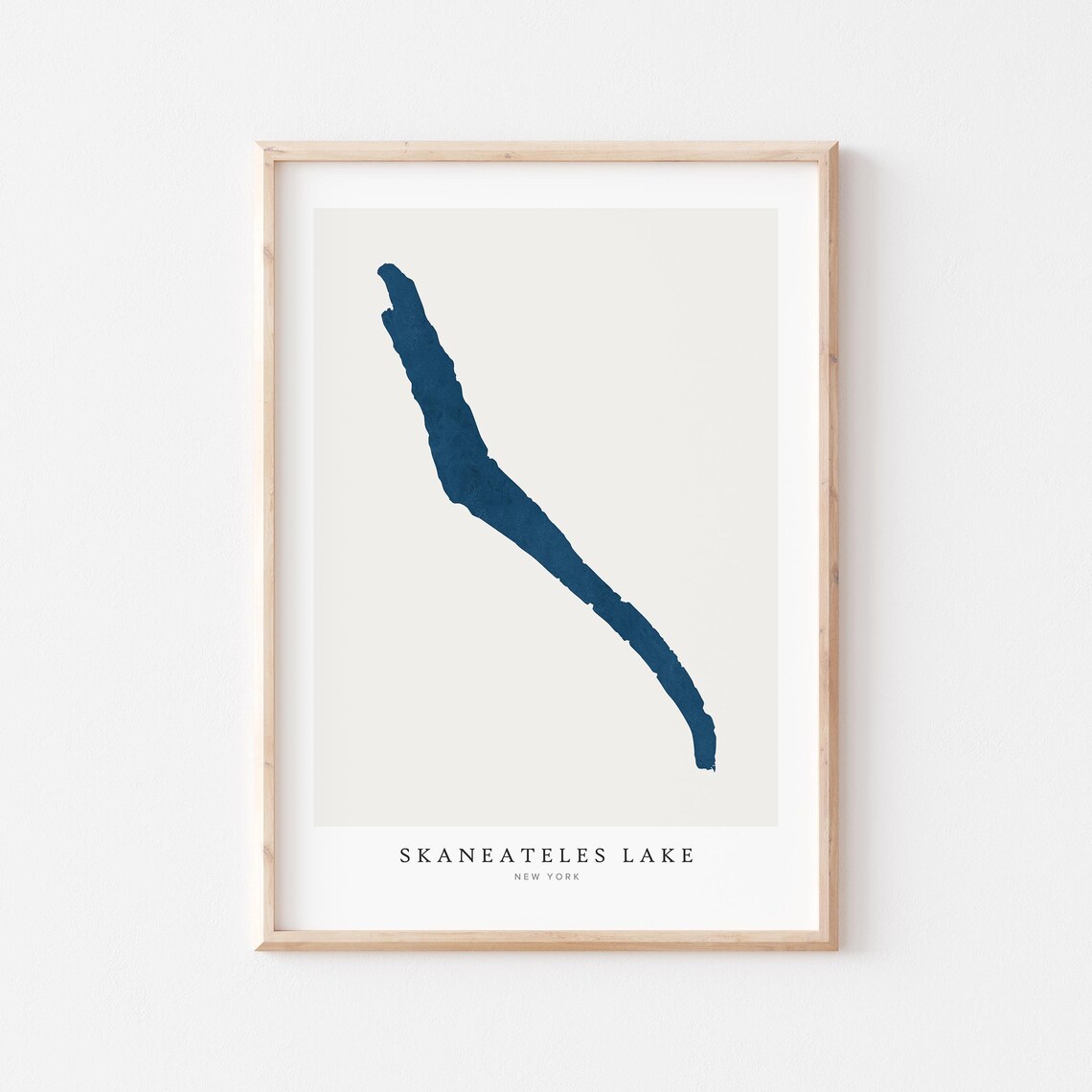 Skaneateles Lake New York Navy Blue Minimalist Lake Silhouette Map Poster