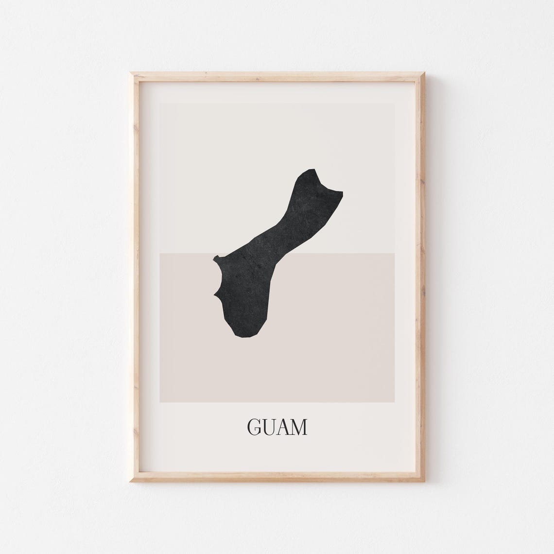 Guam Island Map Silhouette Minimalist Black Beige Boho Style Poster