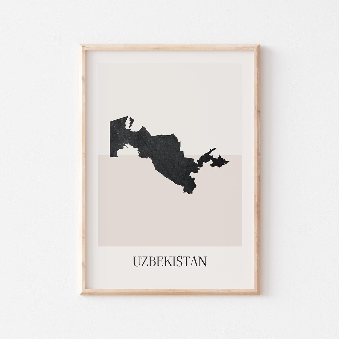 Uzbekistan Country Map Minimalist Black Beige Boho Home Decor Poster