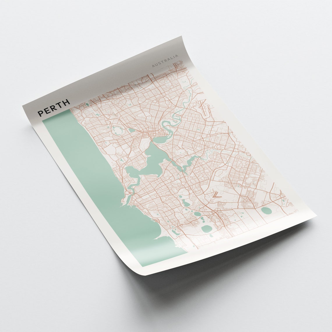 Perth Western Australia Modern Minimalist Downtown Map Poster - Image 2