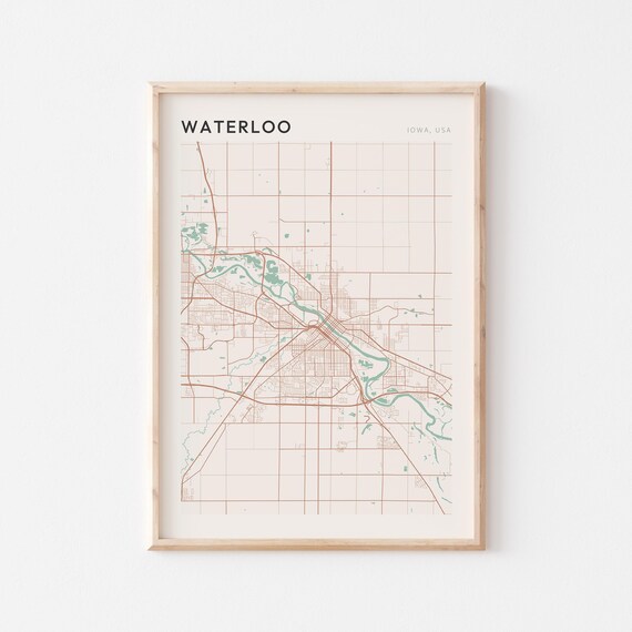 Waterloo Iowa City Map Poster Minimalist Line Art Modern Wall Decor Gift