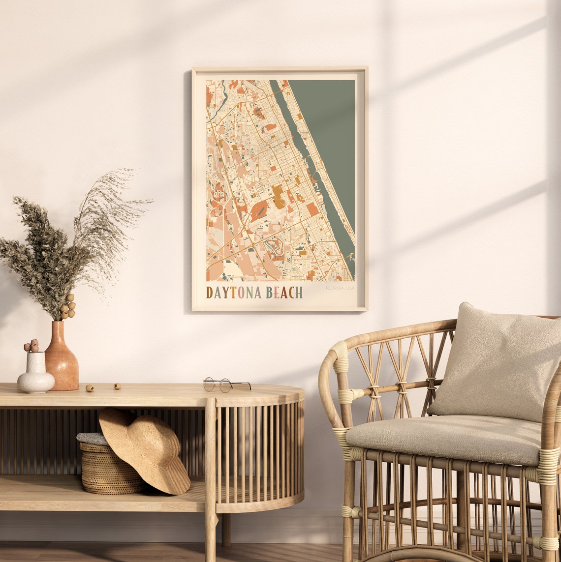Daytona Beach Florida Colorful Retro Warm Tone City Map Poster - Image 2