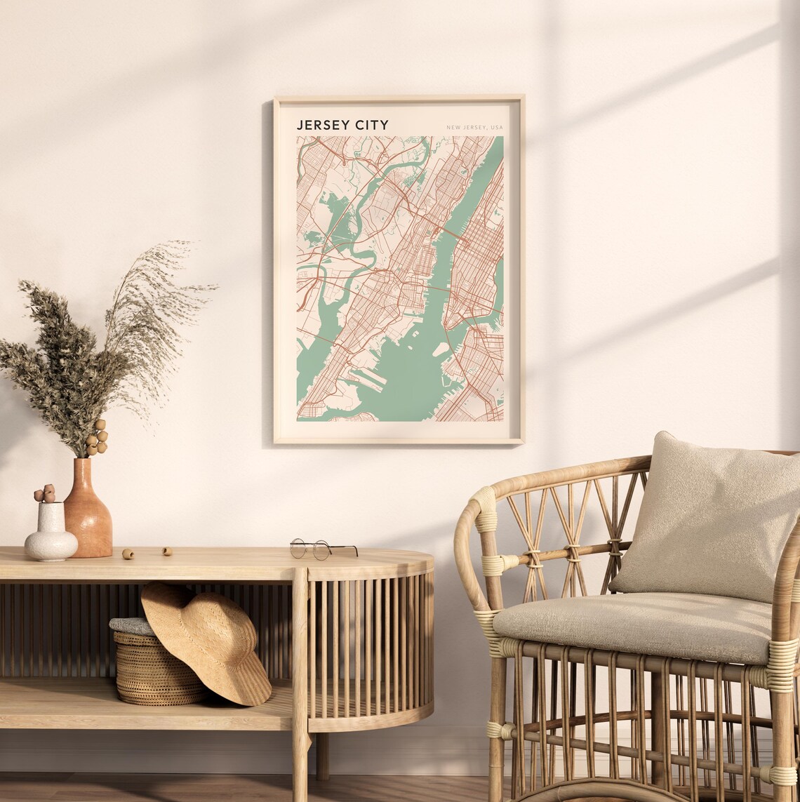 Jersey City New Jersey Street Map Poster in Warm Brown Sage and Cream Tones - Image 2