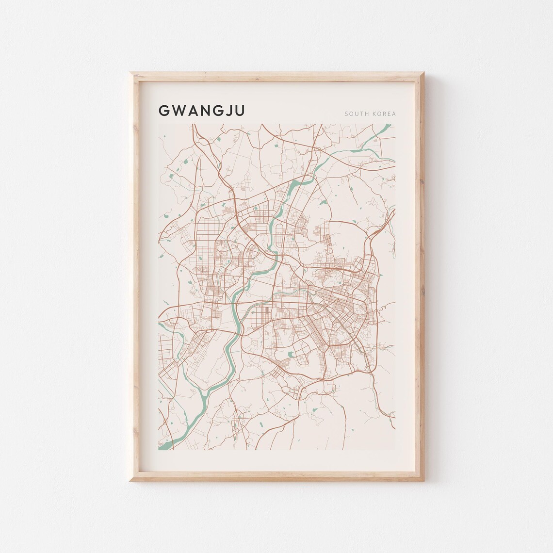 Gwangju Map Poster Print Wall Art South Korea Travel Gift Minimalist