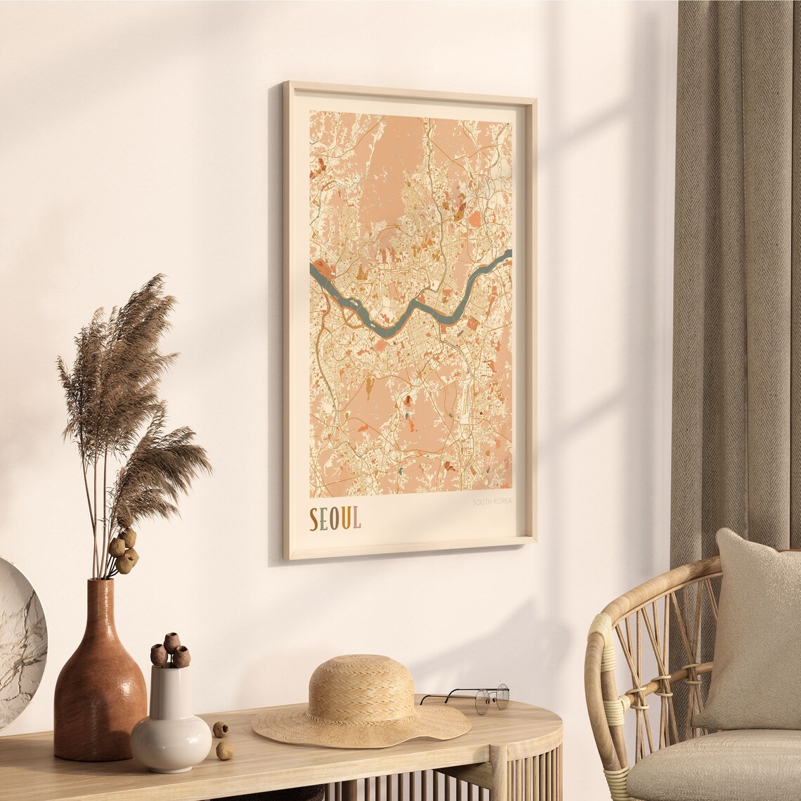 Seoul South Korea Minimalist Street Map Poster in Boho Neutral Tones - Image 3