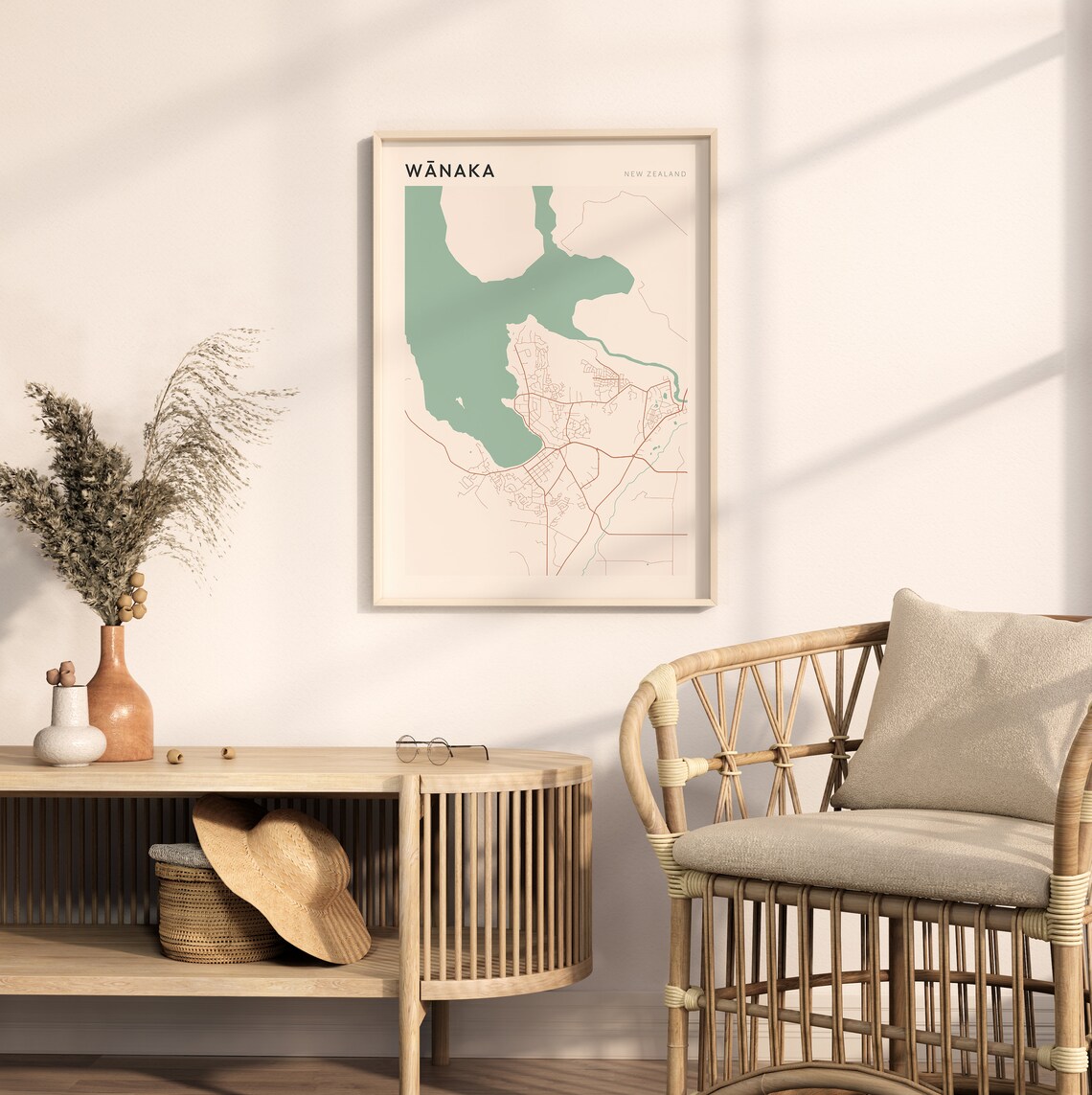 Wanaka New Zealand Minimalist Lakeside Street Map Art Poster - Image 2