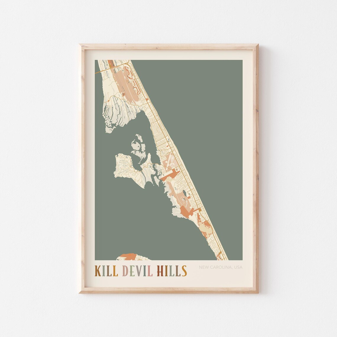 Kill Devil Hills Map Poster, Boho North Carolina Art Print